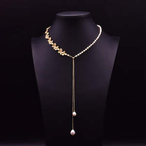 Freshwater Pearl 18K Gold Plated Drop Leaf Necklace