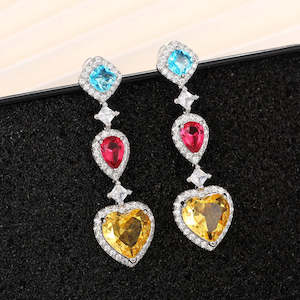 Womenswear: Yellow, Pink, Blue Heart Cubic Zirconia Drop Earrings