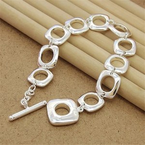 925 Sterling Silver Plated Circle Chain Bracelet