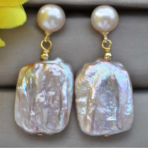 Womenswear: Lavender Square Freshwater Pearl Drop Earrings