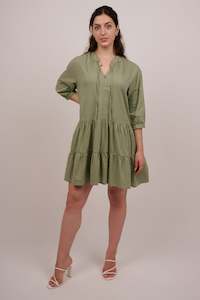 Tier Cotton Mini Dress - Olive