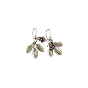 Pōhutukawa Bud and Silver Leaf Earrings