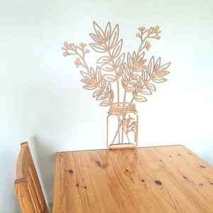 Textile printing or dyeing (on commission or fee basis): Flower Stems in Mason Jar – Wall Décor – MDF unpainted