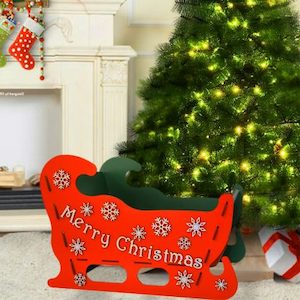 Christmas Santa Sleigh – Red & Green or Raw MDF