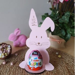 Textile printing or dyeing (on commission or fee basis): Easter Bunny Personalised Kinder Surprise Holder – Add a name