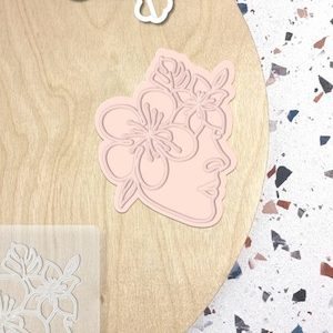 Floral Face Line Drawing 2 – Raised Cookie Stamp & Cutter