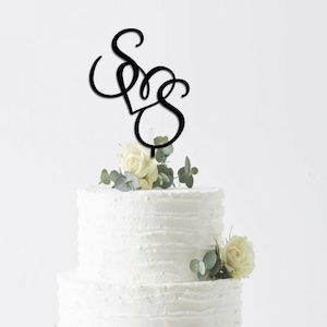 Textile printing or dyeing (on commission or fee basis): Heart initials wedding cake topper