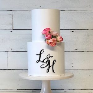 Textile printing or dyeing (on commission or fee basis): Initials wedding cake topper 3