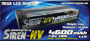 Silverback Siren-HV 4600mah 130C/260C 7.6V 2S LCG Lipo Shorty (5mm Bullet) 192g