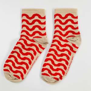 Sly Studio Socks Cotton Beige + Red, NZ Made