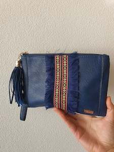 PS Fashion Blue Clutch w Embroidery Detail OS