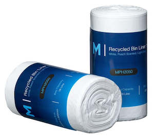 Toiletry wholesaling: MattPack Recycled Bin Liner 18L - White, 450mm x 500mm x 15mu *Peach Scented* (50pk)