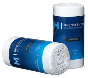 Toiletry wholesaling: MattPack POR Recycled Bin Liner 27L - White, 510mm x 650mm x 15mu *Peach Scented* (50pk)