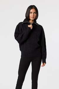 HARPER ZIP KNIT  - BLACK