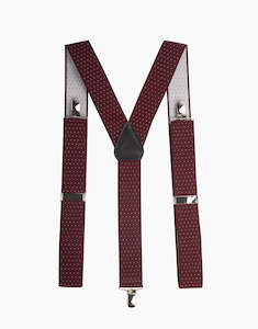 Menswear: Y Back Burgundy/White Pindot Suspender Clip Braces