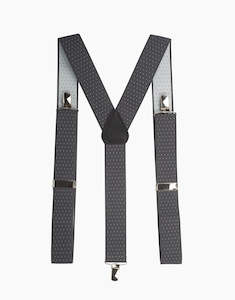 Menswear: Y Back Grey/White Pindot Suspender Clip Braces