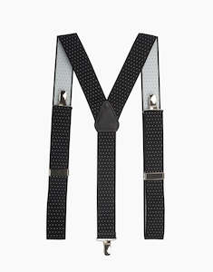 Menswear: Y Back Black/White Pindot Suspender Clip Braces