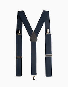 Menswear: Y Back Navy Suspender Clip Braces