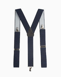 Menswear: Y Back Navy/White Pindot Suspender Clip Braces