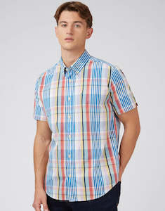 Menswear: Ben Sherman Multi Colour Check Lilac Short Sleeve Shirt