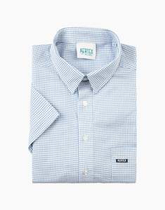 Menswear: Aertex Taunton Blue Micro Check Short Sleeve Polo