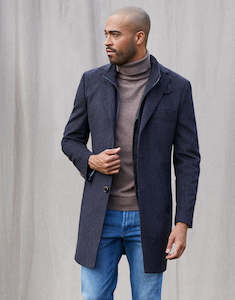 Menswear: Compton Navy Chalkstripe Overcoat