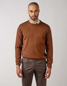 Menswear: Naseby Tawny Brown Crew Neck Jersey