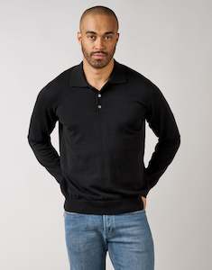 Owaka Black Merino 3 Button Polo Jersey