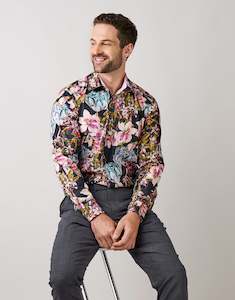 Menswear: Barbican Navy Large Floral Print Shirt