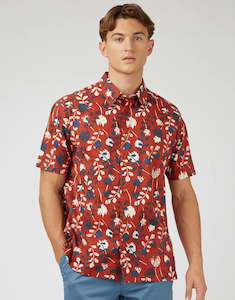 Menswear: Ben Sherman Stencil Floral Print Cinnamon Short Sleeve Shirt