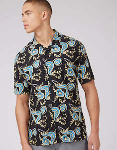 Menswear: Ben Sherman Block Floral Print Black Short Sleeve Shirt