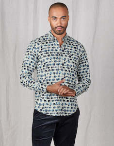 Menswear: Ohope Blue & White Watercolour Print Shirt