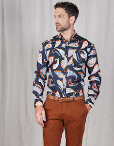 Sinatra Navy & Orange Paisley Shirt