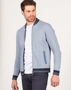 Menswear: Domino Blue & White Knit Bomber