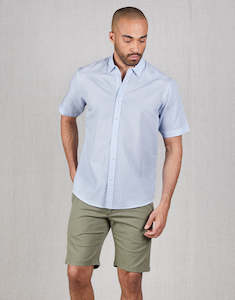 Menswear: Raglan Light Blue Stripe Short Sleeve Shirt