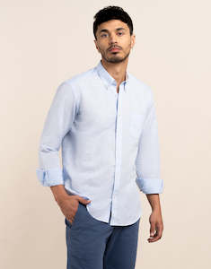 Menswear: Ohope Light Blue Cotton-Linen Shirt