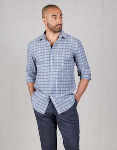 Menswear: Sinatra Blue & Brown Check Shirt