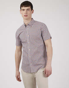 Menswear: Ben Sherman Geo Print Orange Short Sleeve Shirt