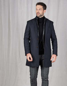 Compton Navy Herringbone Overcoat