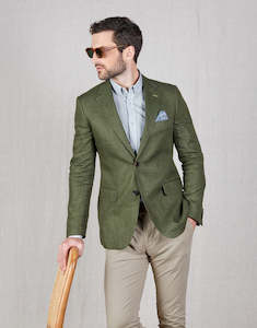 Hawker Green Herringbone Linen Blazer