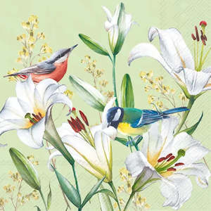 LUNCHEON BIRDS IN LILIES NAPKINS