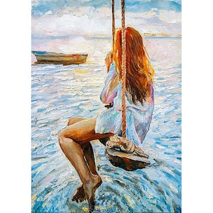 GIRL ON A SWING - MINT DECOUPAGE PAPER