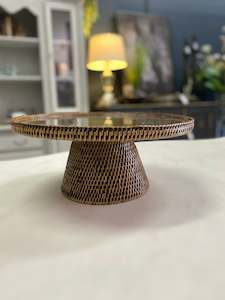 RATTAN STAND WITH GLASS PLATE