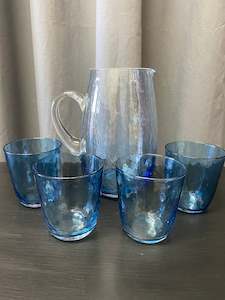 Broste Hammered Blue Jug & Tumblers