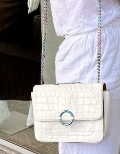 Handbags And Accessories: OROTON "Ashbury" Oil Slick Croc Effect Crossbody Bag