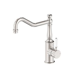 Products: York Kitchen Mixer Hook Spout With White Porcelain Lever Brushed Nickel (NR69210701BN)