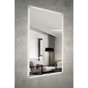 Modena Rectangle LED Mirror with Demister and Frosted Acrylic Edge W600 H900 D40…