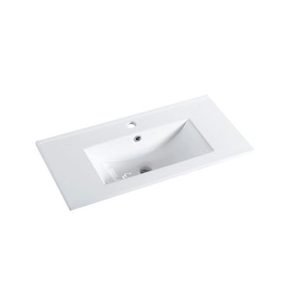 Rettangolo Ceramic Vanity Top with Overflow, Gloss White, Slim, 750mm, S300775