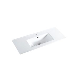 Rettangolo Ceramic Vanity Top with Overflow, Gloss White, Slim, 900mm, S300790