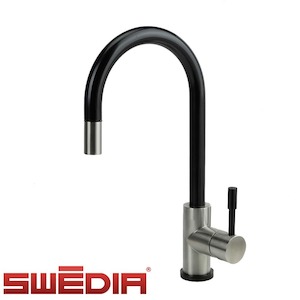 Klaas - Stainless Steel Kitchen Mixer Tap - Satin Black and Brushed Finish - wit…